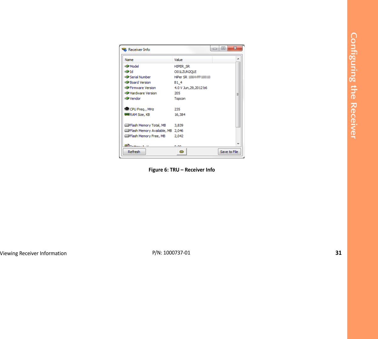 Configuring the ReceiverViewingReceiverInformation31P/N:1000737‐01Figure6:TRU–ReceiverInfo