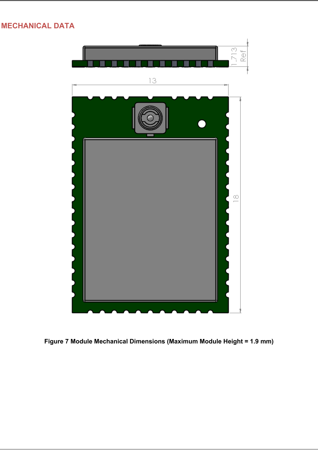   MECHANICAL DATA   Figure 7 Module Mechanical Dimensions (Maximum Module Height = 1.9 mm)  