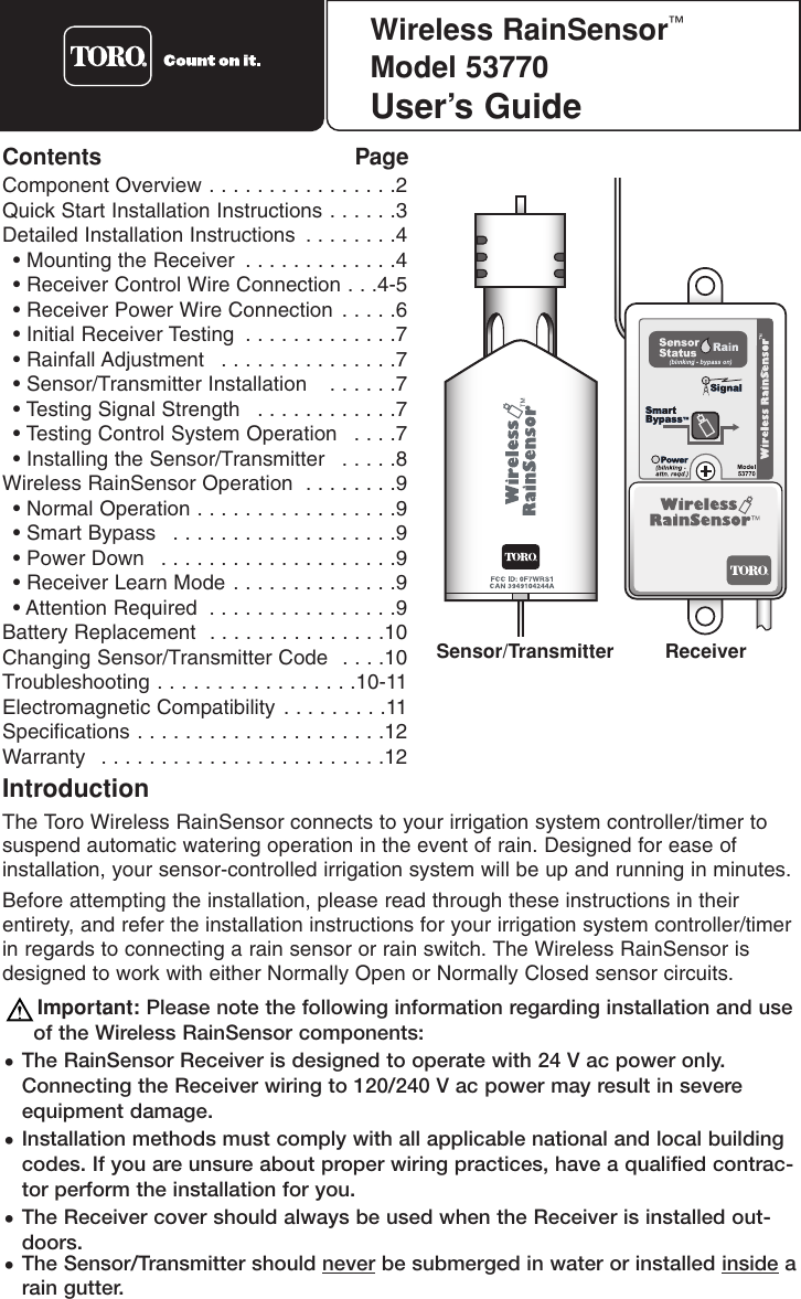 Page 1 of 12 - Toro 53770 WRS User Manual  To The 2a07a0be-6664-4af7-8e80-6df4b4744988