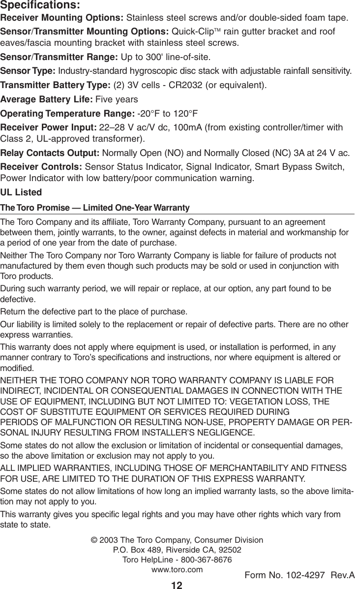 Page 12 of 12 - Toro 53770 WRS User Manual  To The 2a07a0be-6664-4af7-8e80-6df4b4744988