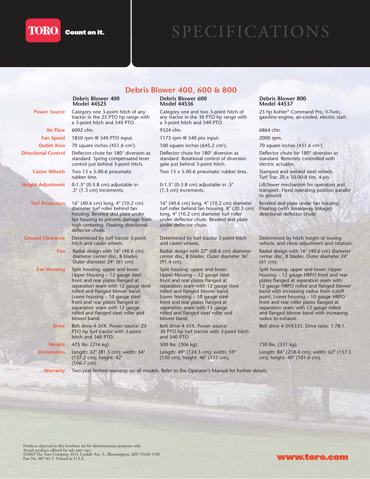 Page 4 of 4 - Toro Toro-Debris-Blower-600-44536-Data-Sheet- Toro_087-02-T  Toro-debris-blower-600-44536-data-sheet