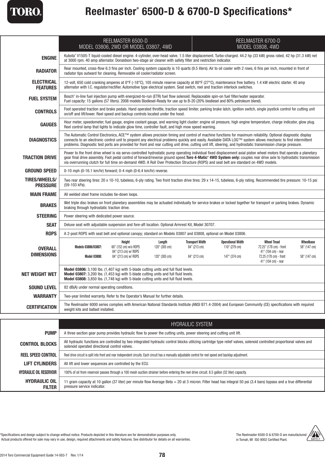 Page 2 of 3 - Toro Toro-Reelmaster-6500-D-Specifications-  Toro-reelmaster-6500-d-specifications