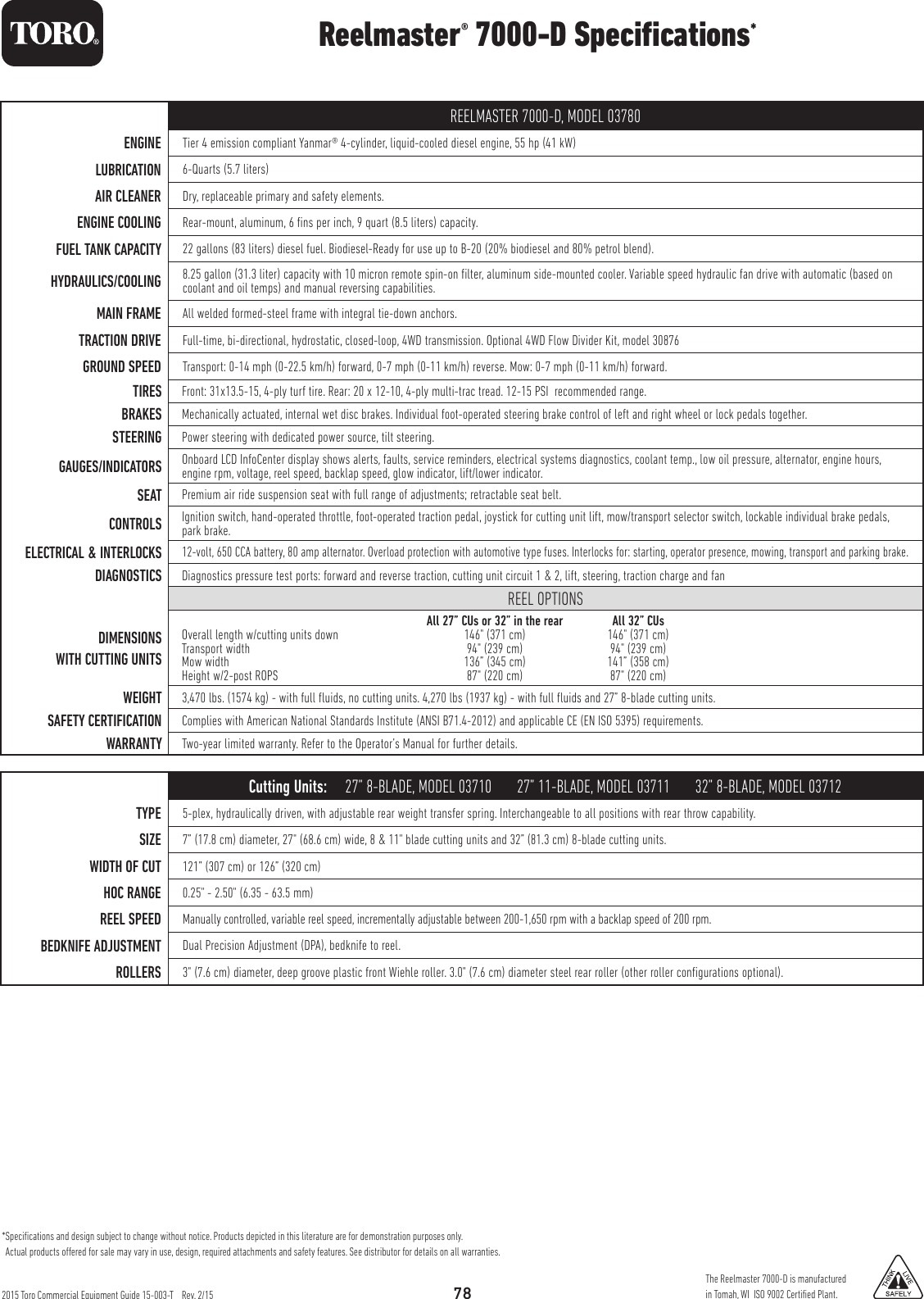 Page 2 of 3 - Toro Toro-Reelmaster-7000-D-03708-Specifications-  Toro-reelmaster-7000-d-03708-specifications