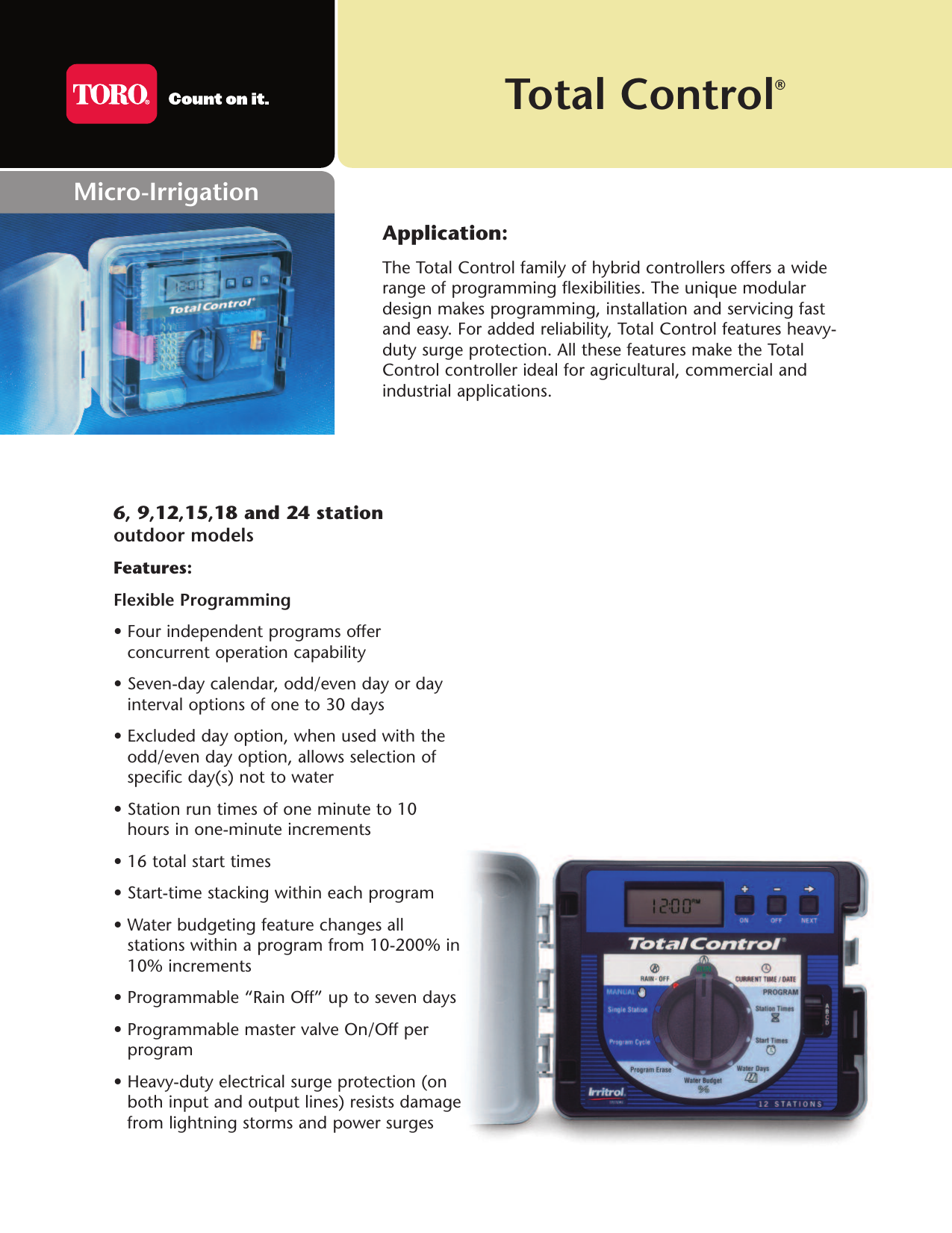 Page 1 of 2 - Toro Toro-Total-Control-Series-Specifications-  Toro-total-control-series-specifications