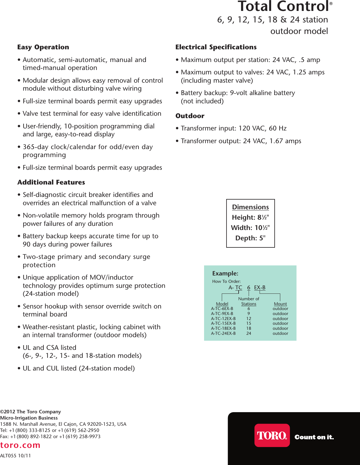 Page 2 of 2 - Toro Toro-Total-Control-Series-Specifications-  Toro-total-control-series-specifications