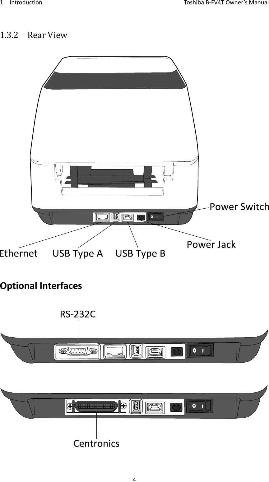 1IntroductionToshi b a B‐FV4TOwner’sManual41.3.2  RearViewOptionalInterfaces