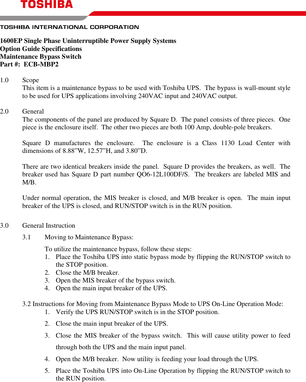 Page 1 of 2 - Toshiba Toshiba-1600Ep-Maintenance-Manual ECB-MPB2 Application Note