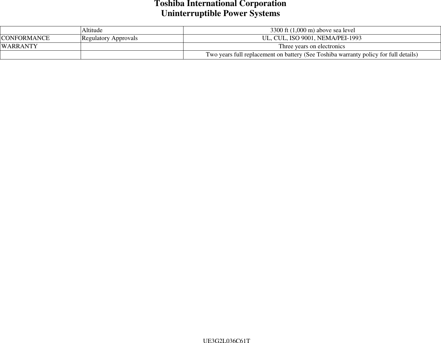Page 3 of 3 - Toshiba Toshiba-1600-Series-Specifications 1600EP Series 3600VA 240V Hardwire - UE3G2L036C61T