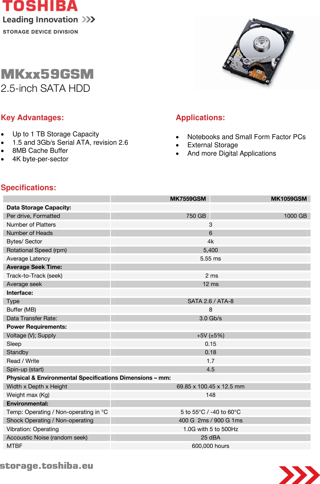 Page 1 of 1 - Toshiba Toshiba-2-5-Inch-Sata-Hdd-Mk7559Gsm-Specifications MKxx59GSM
