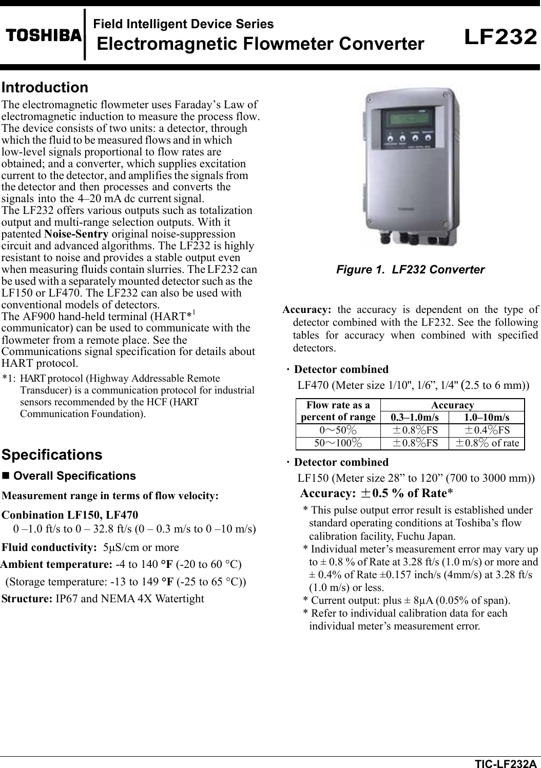 Page 1 of 8 - Toshiba Toshiba-Electromagnetic-Flowmeter-Converter-Tic-Lf232A-Product-Manual-  Toshiba-electromagnetic-flowmeter-converter-tic-lf232a-product-manual