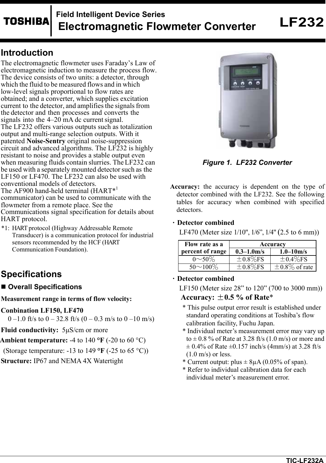 Page 1 of 8 - Toshiba Toshiba-Electromagnetic-Flowmeter-Converter-Tic-Lf232A-Product-Manual- Toshiba-electromagnetic-flowmeter-converter-tic-lf232a-product-manual