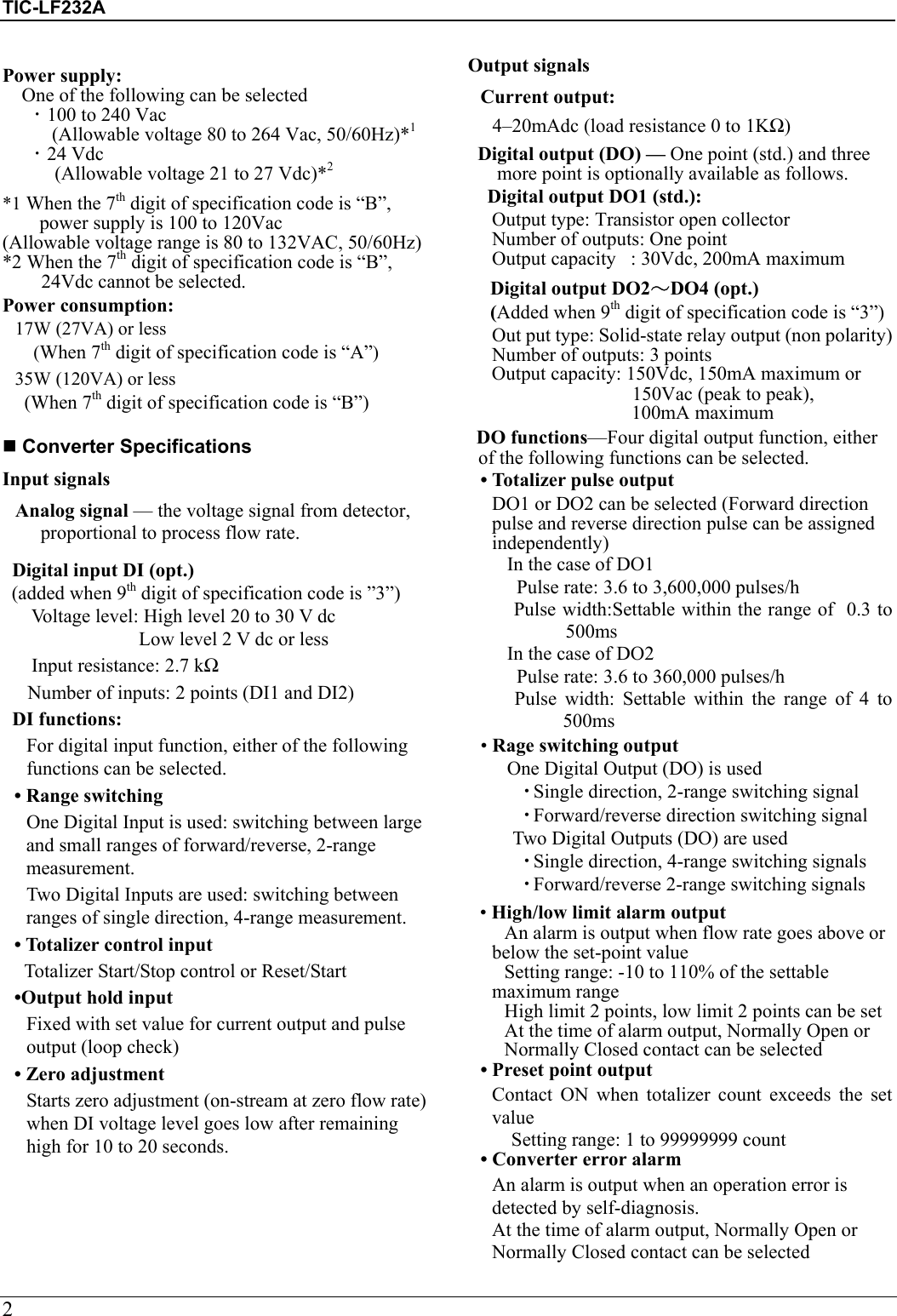 Page 2 of 8 - Toshiba Toshiba-Electromagnetic-Flowmeter-Converter-Tic-Lf232A-Product-Manual- Toshiba-electromagnetic-flowmeter-converter-tic-lf232a-product-manual