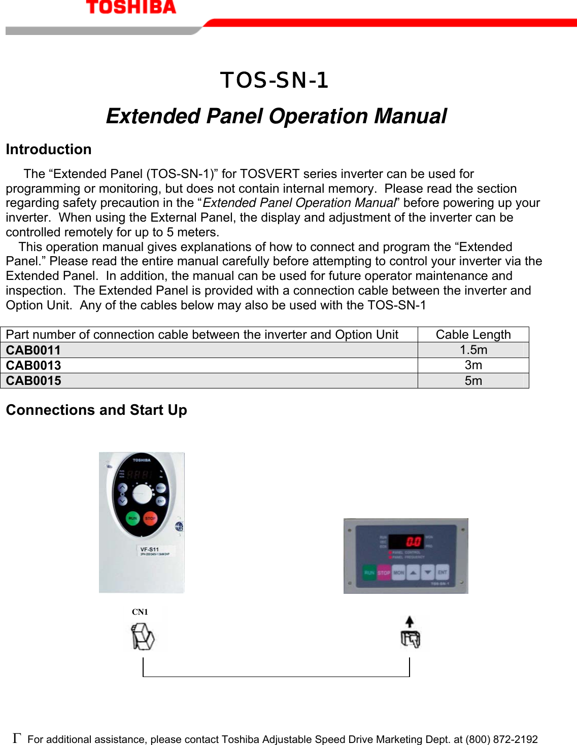 Page 1 of 7 - Toshiba Toshiba-Extended-Panel-Tos-Sn-1-Operation-Manual-  Toshiba-extended-panel-tos-sn-1-operation-manual
