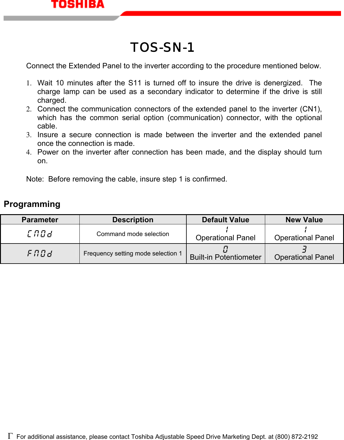 Page 2 of 7 - Toshiba Toshiba-Extended-Panel-Tos-Sn-1-Operation-Manual-  Toshiba-extended-panel-tos-sn-1-operation-manual