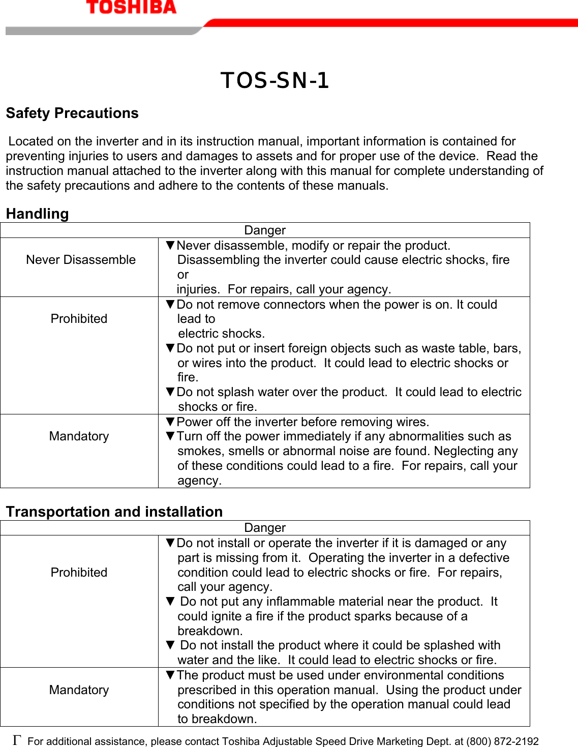 Page 6 of 7 - Toshiba Toshiba-Extended-Panel-Tos-Sn-1-Operation-Manual-  Toshiba-extended-panel-tos-sn-1-operation-manual
