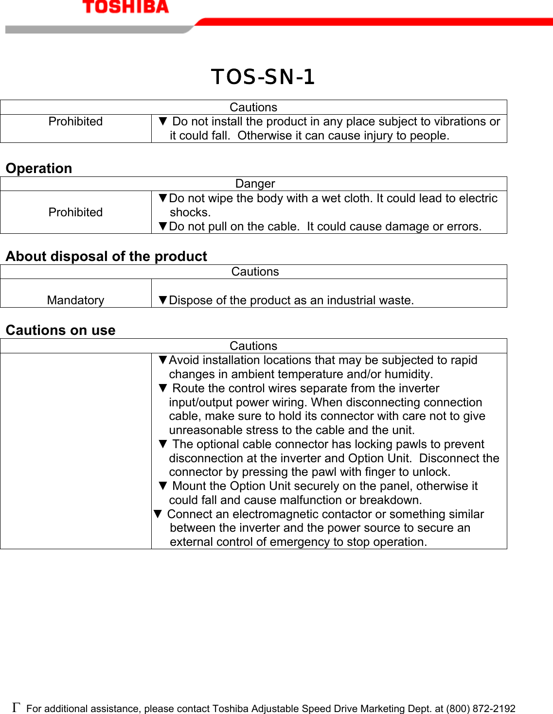 Page 7 of 7 - Toshiba Toshiba-Extended-Panel-Tos-Sn-1-Operation-Manual-  Toshiba-extended-panel-tos-sn-1-operation-manual