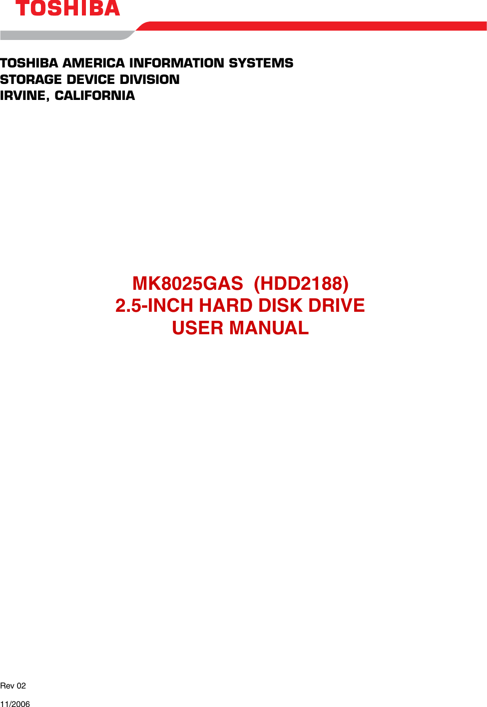 Page 1 of 11 - Toshiba Toshiba-Hdd2188-Mk8025Gas-Users-Manual- May 10, 2000 Toshiba-hdd2188-mk8025gas-users-manual