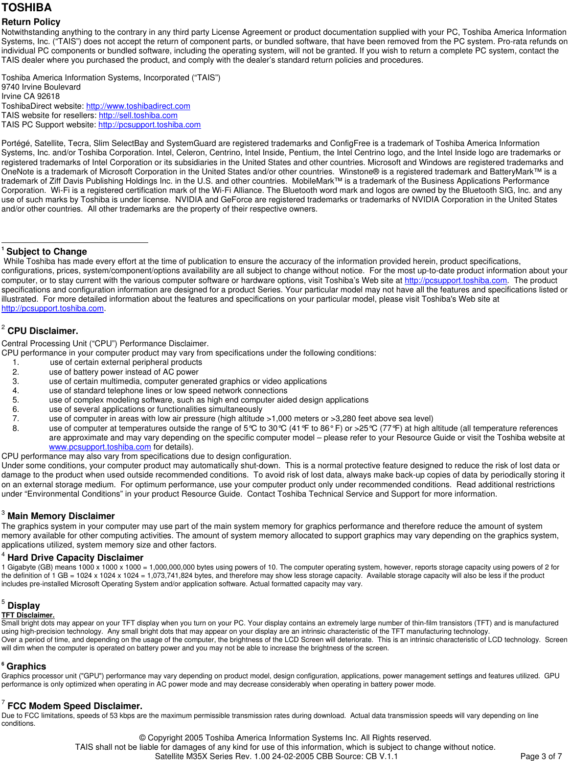 Page 3 of 7 - Toshiba Toshiba-M35X-S114-Specification-Sheet EAL 12 Green Spec Rev1.00