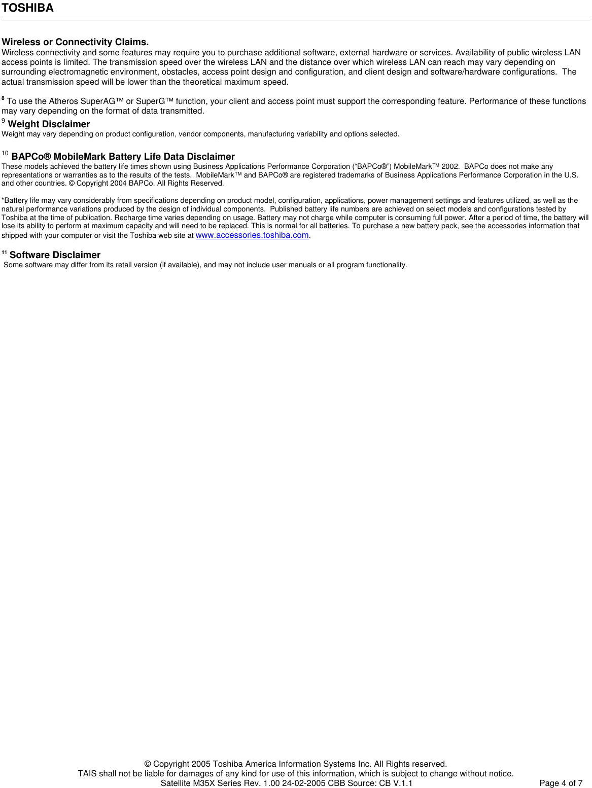 Page 4 of 7 - Toshiba Toshiba-M35X-S114-Specification-Sheet EAL 12 Green Spec Rev1.00