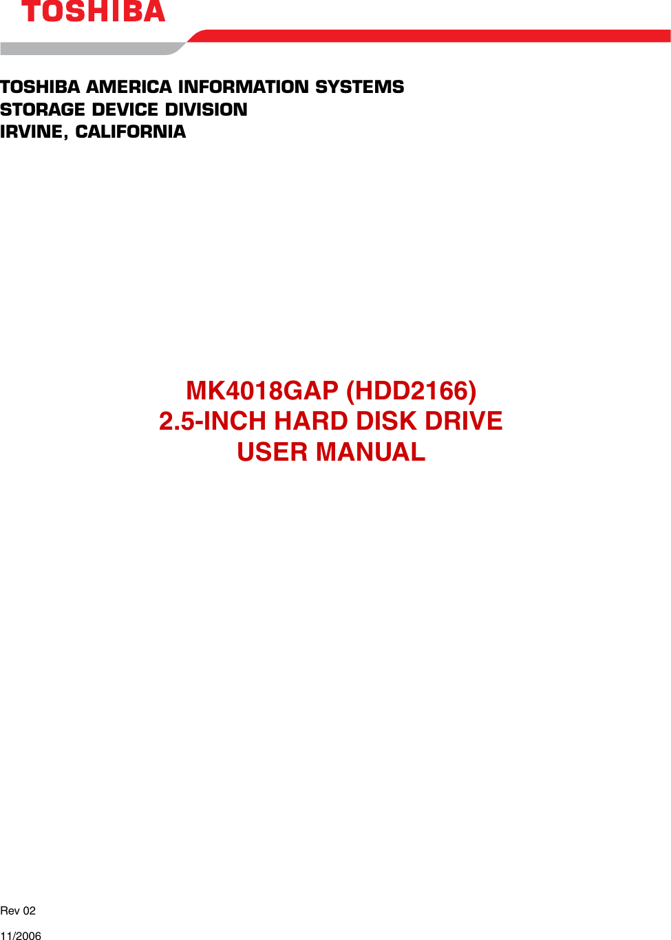 Page 1 of 11 - Toshiba Toshiba-Mk4018Gap-Users-Manual- May 10, 2000  Toshiba-mk4018gap-users-manual