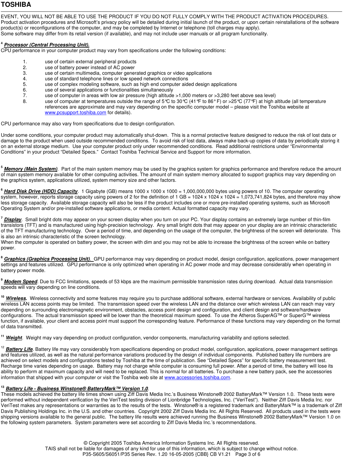 Page 3 of 12 - Toshiba Toshiba-P35-S605-Specification-Sheet LongBeach21GreenSpecV1.2