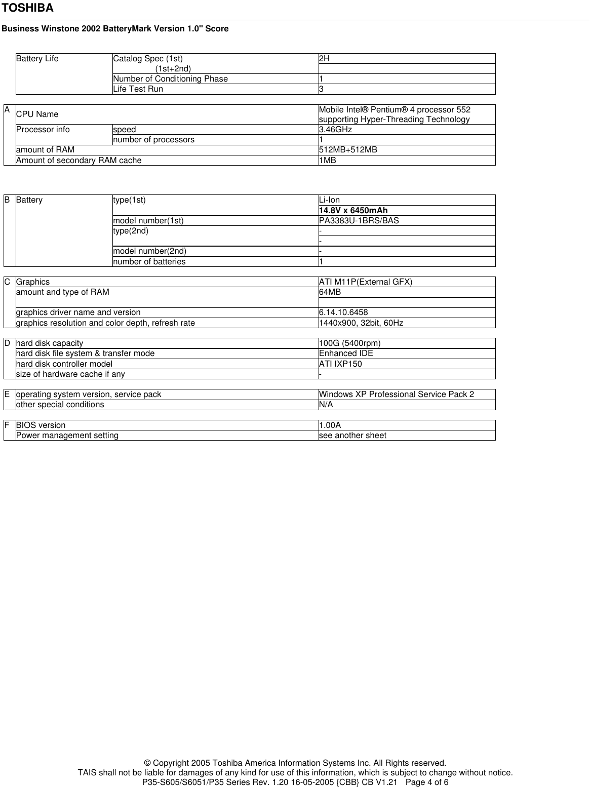Page 4 of 12 - Toshiba Toshiba-P35-S605-Specification-Sheet LongBeach21GreenSpecV1.2