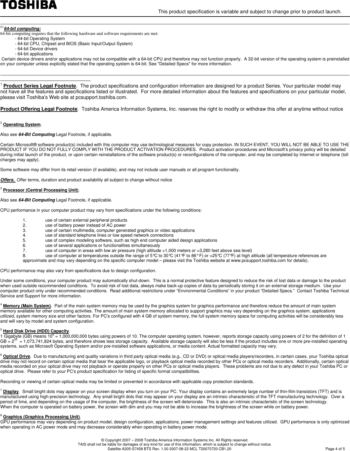 Page 4 of 5 - Toshiba Toshiba-Satellite-A205-S7458-Specifications- Detail Product Spec .  Toshiba-satellite-a205-s7458-specifications