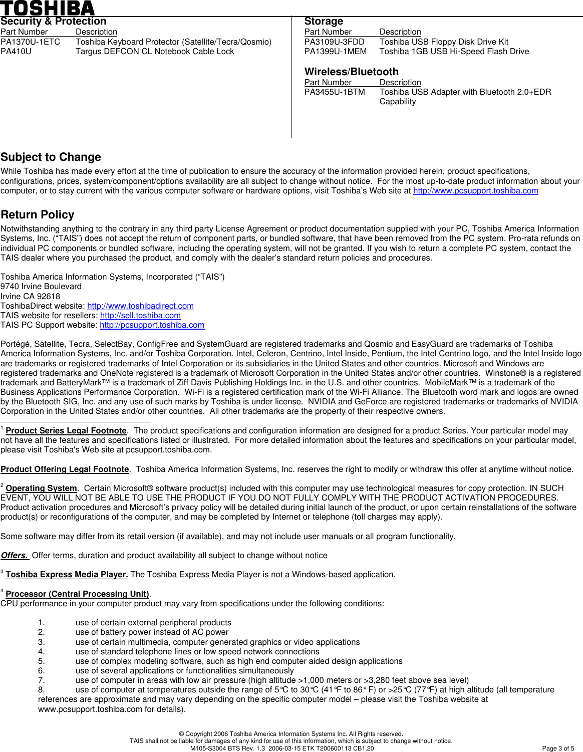 Page 3 of 11 - Toshiba Toshiba-Satellite-M105-S3004-Specification-Sheet-  Toshiba-satellite-m105-s3004-specification-sheet
