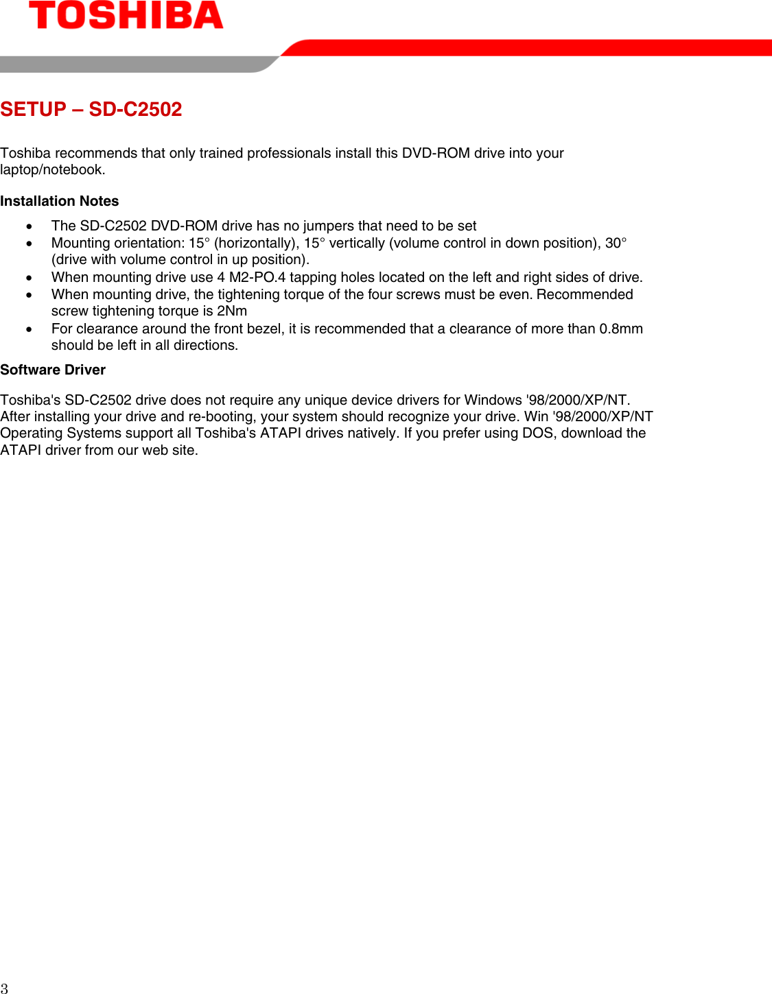 Page 5 of 12 - Toshiba Toshiba-Sd-C2502-Users-Manual SDC2502_userguide