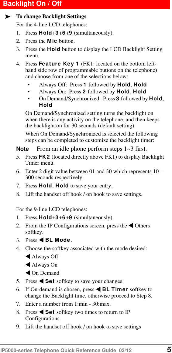 Page 5 of 12 - Toshiba Toshiba-Telephone-Business-Telephones-Quick-Reference-Guide- IP5000-Series QRG  Toshiba-telephone-business-telephones-quick-reference-guide