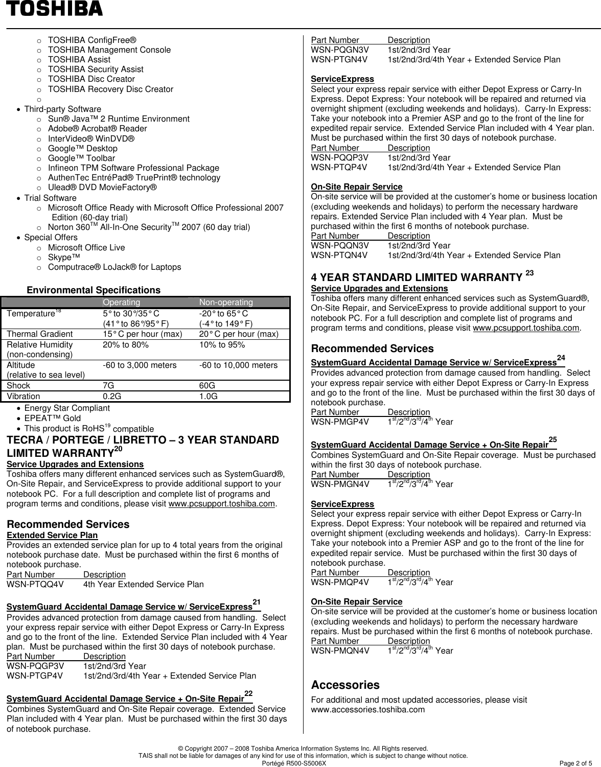 Page 2 of 5 - Toshiba - Portege R500-S5006X Moldau 30 Rev_1.2 If Not Then