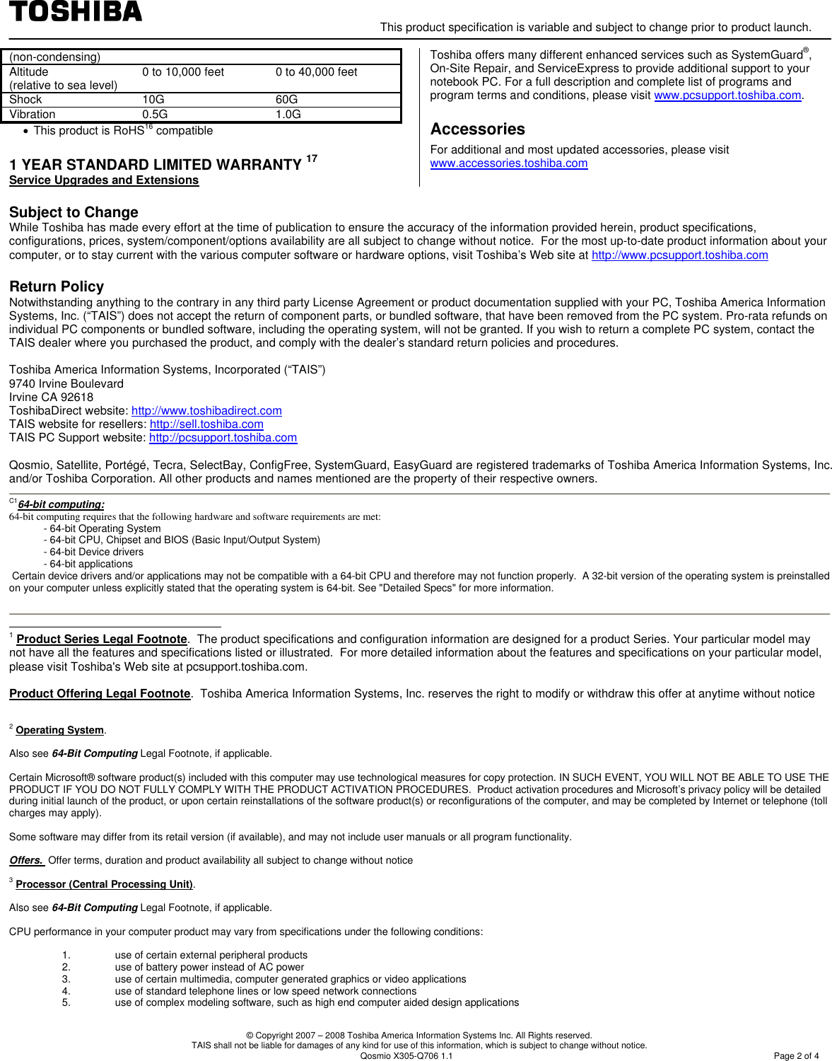Page 2 of 4 - Toshiba - Qosmio X305-Q706-SPEC-1.1 If Not Then  X305-Q706