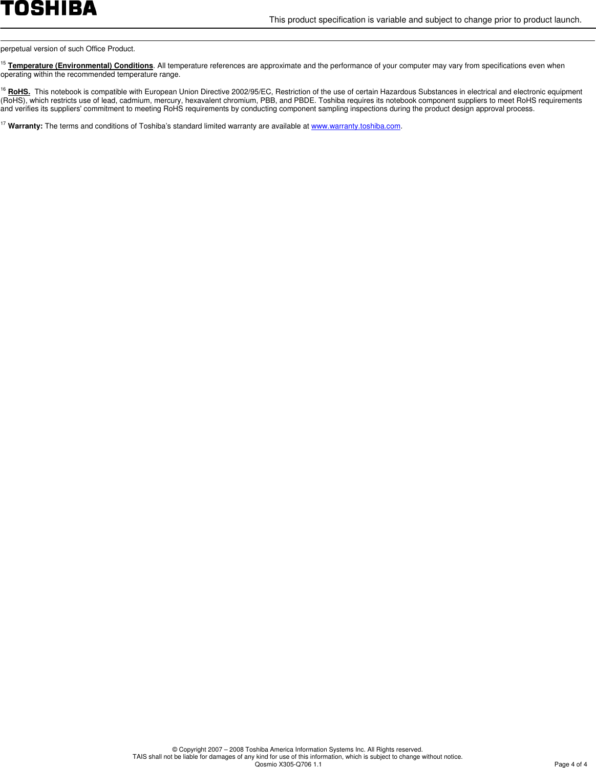 Page 4 of 4 - Toshiba - Qosmio X305-Q706-SPEC-1.1 If Not Then  X305-Q706