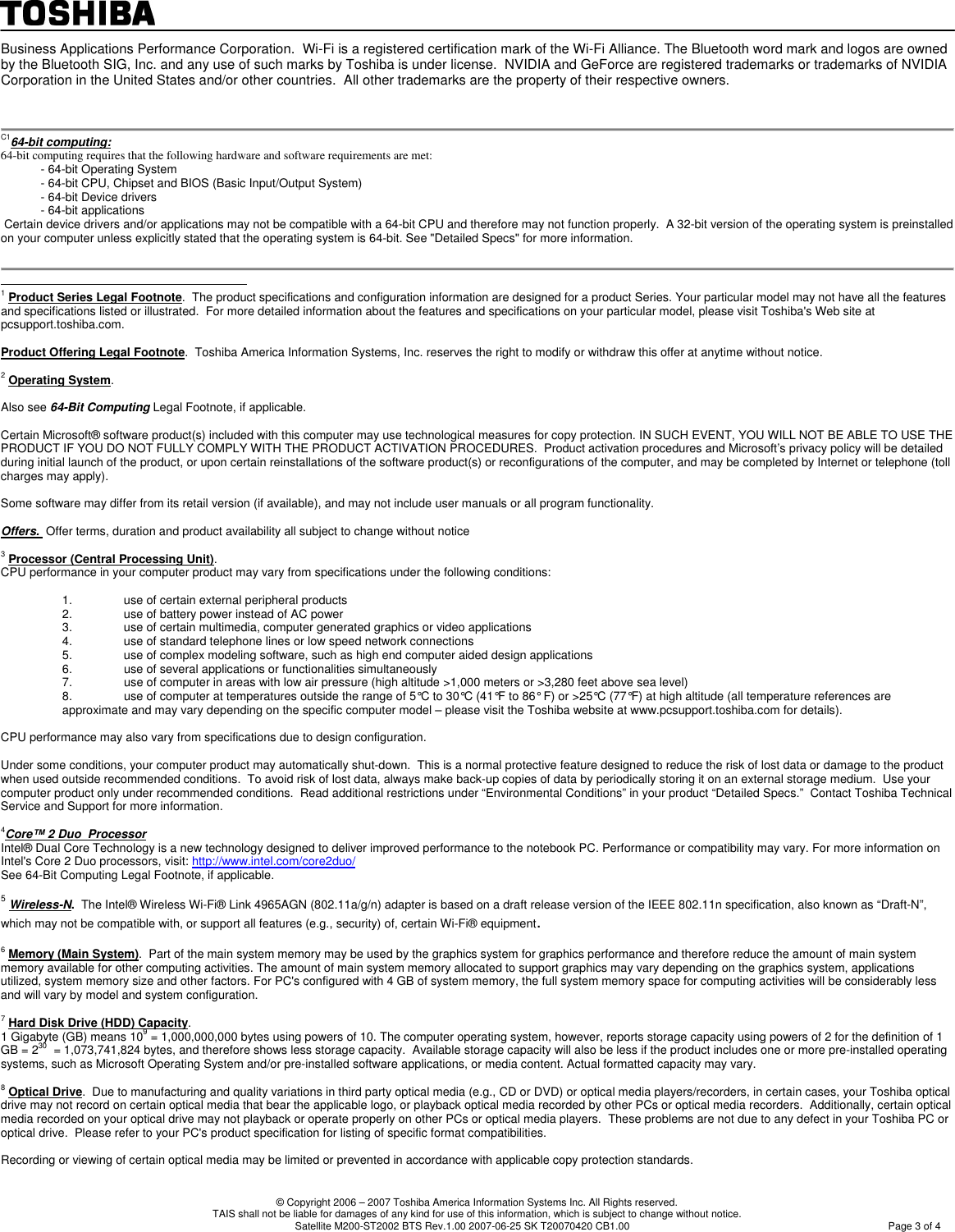 Page 3 of 4 - Toshiba Detail Product Spec . If Not Then  Satellite M200-ST2002