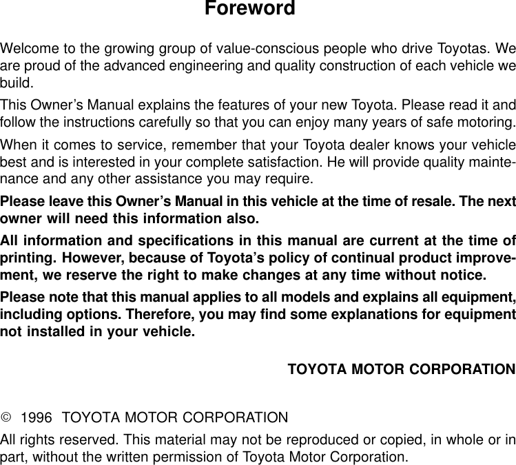 Page 1 of 4 - Toyota Toyota-1996-Toyota-Tacoma-Owners-Manual-  Toyota-1996-toyota-tacoma-owners-manual