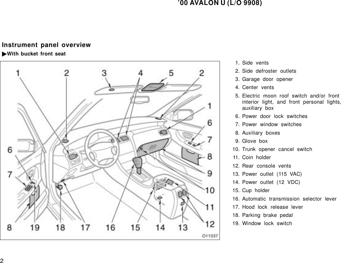 Page 2 of 10 - Toyota Toyota-2000-Toyota-Avalon-Owners-Manual-  Toyota-2000-toyota-avalon-owners-manual