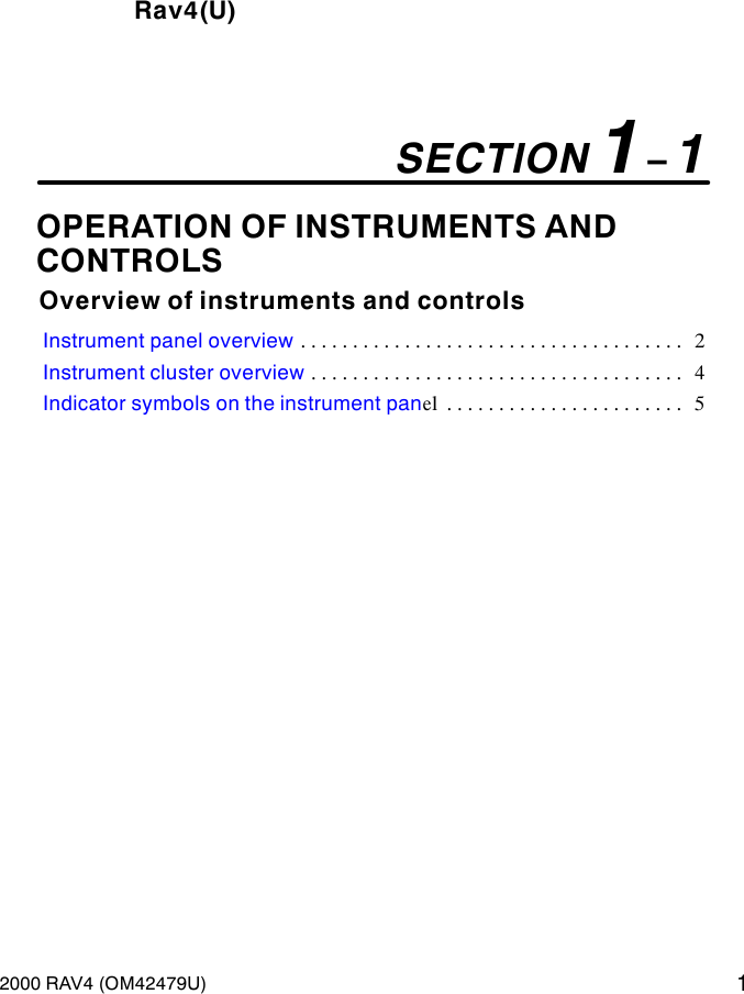 Page 1 of 6 - Toyota Toyota-2000-Toyota-Rav4-Owners-Manual- 1-1  Toyota-2000-toyota-rav4-owners-manual