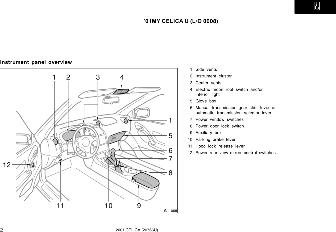 Page 2 of 6 - Toyota Toyota-2001-Toyota-Celica-Owners-Manual- 1-1  Toyota-2001-toyota-celica-owners-manual