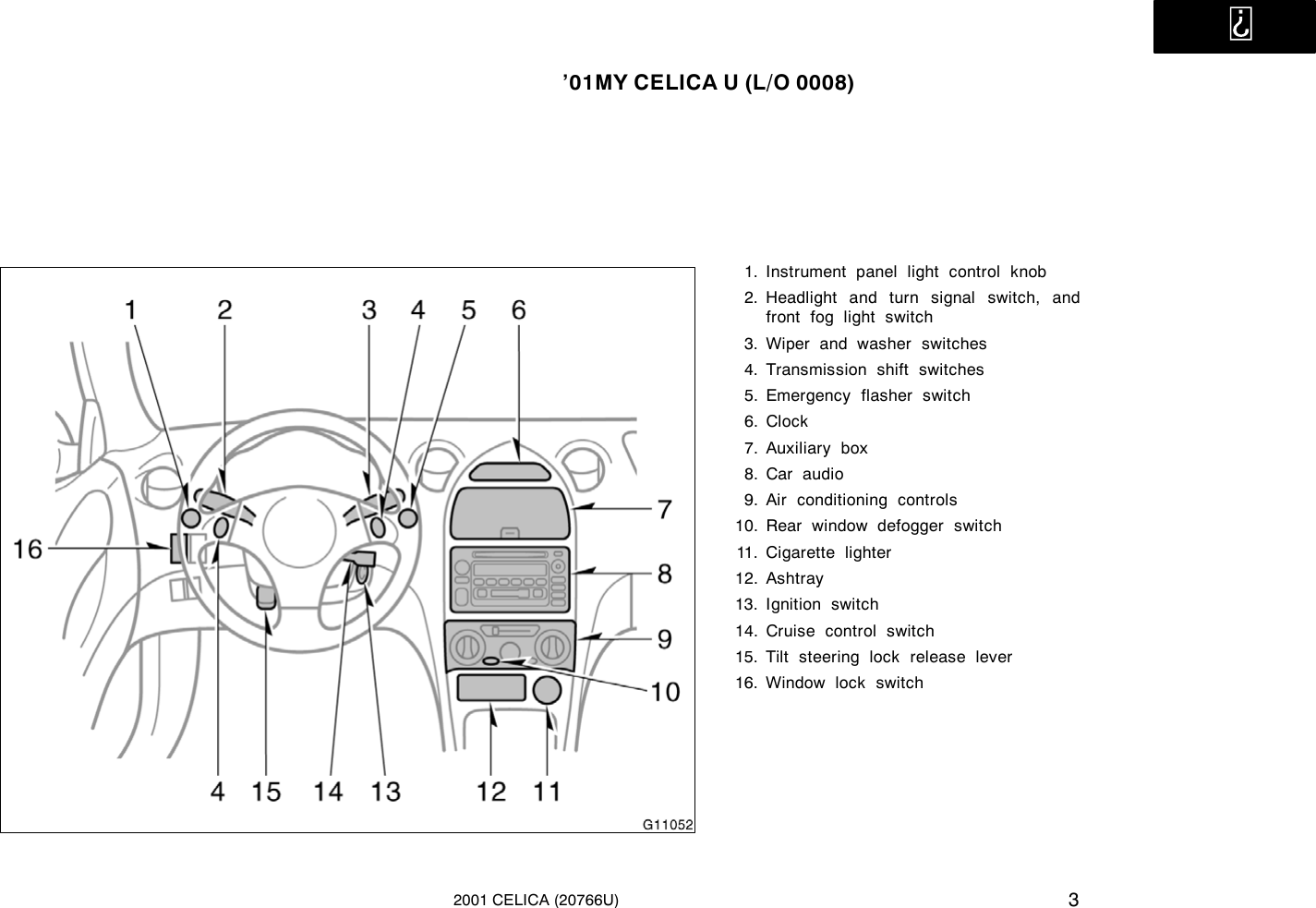 Page 3 of 6 - Toyota Toyota-2001-Toyota-Celica-Owners-Manual- 1-1  Toyota-2001-toyota-celica-owners-manual