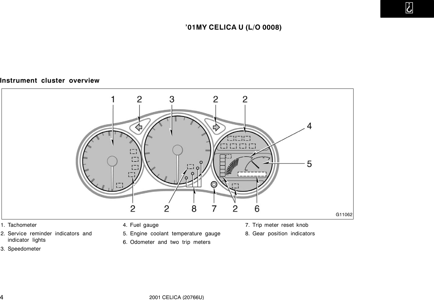 Page 4 of 6 - Toyota Toyota-2001-Toyota-Celica-Owners-Manual- 1-1  Toyota-2001-toyota-celica-owners-manual