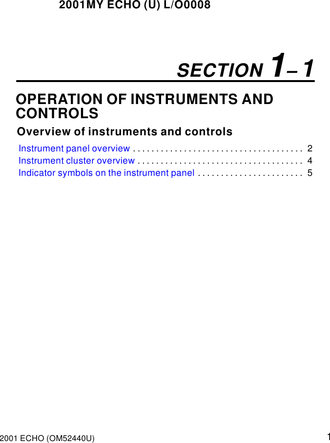 Page 1 of 6 - Toyota Toyota-2001-Toyota-Echo-Owners-Manual-  Toyota-2001-toyota-echo-owners-manual