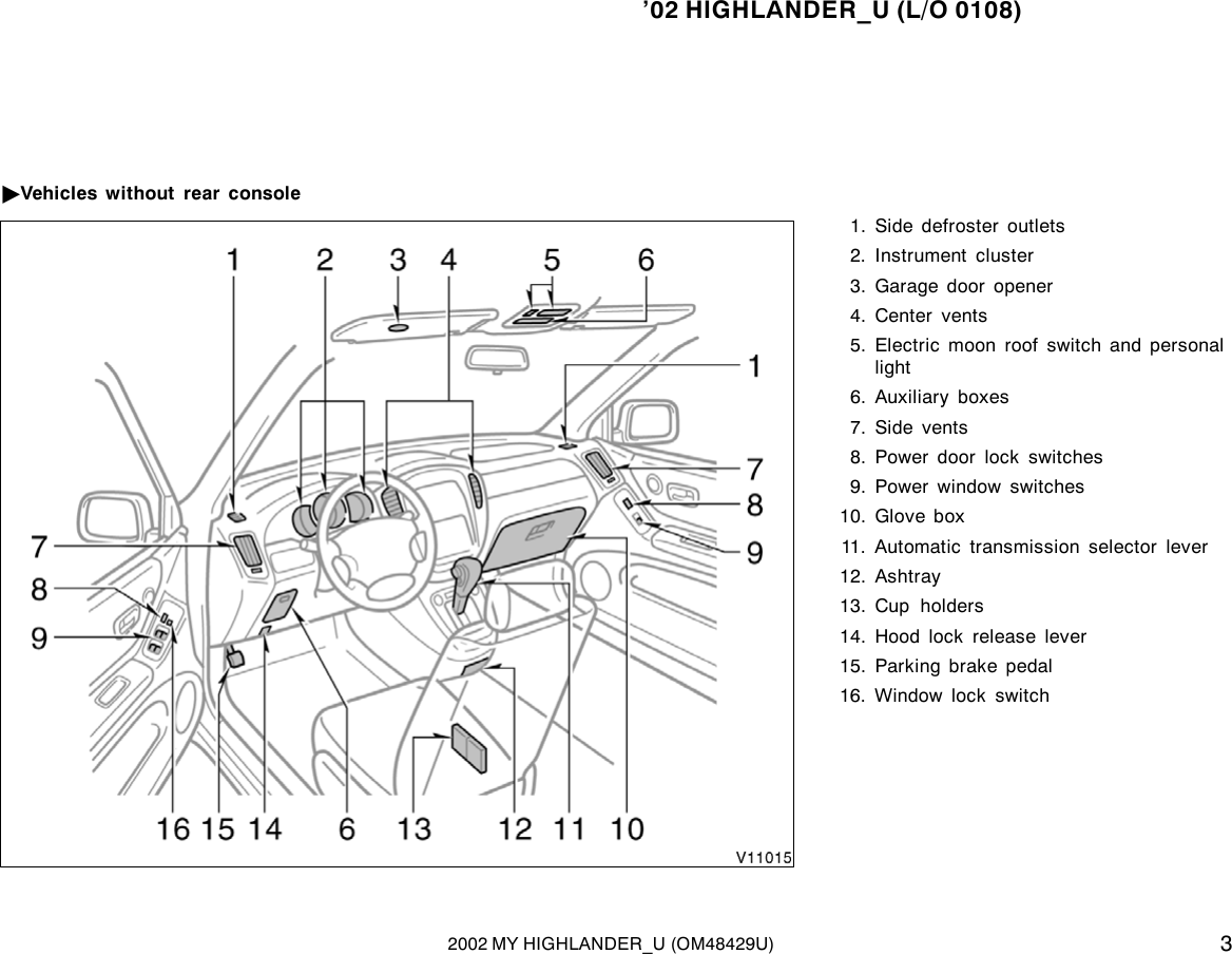 Page 3 of 10 - Toyota Toyota-2002-Toyota-Highlander-Owners-Manual- 1-1  Toyota-2002-toyota-highlander-owners-manual