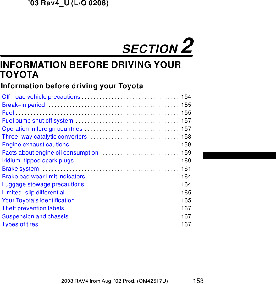 Toyota 2003 Rav4 Owners Manual