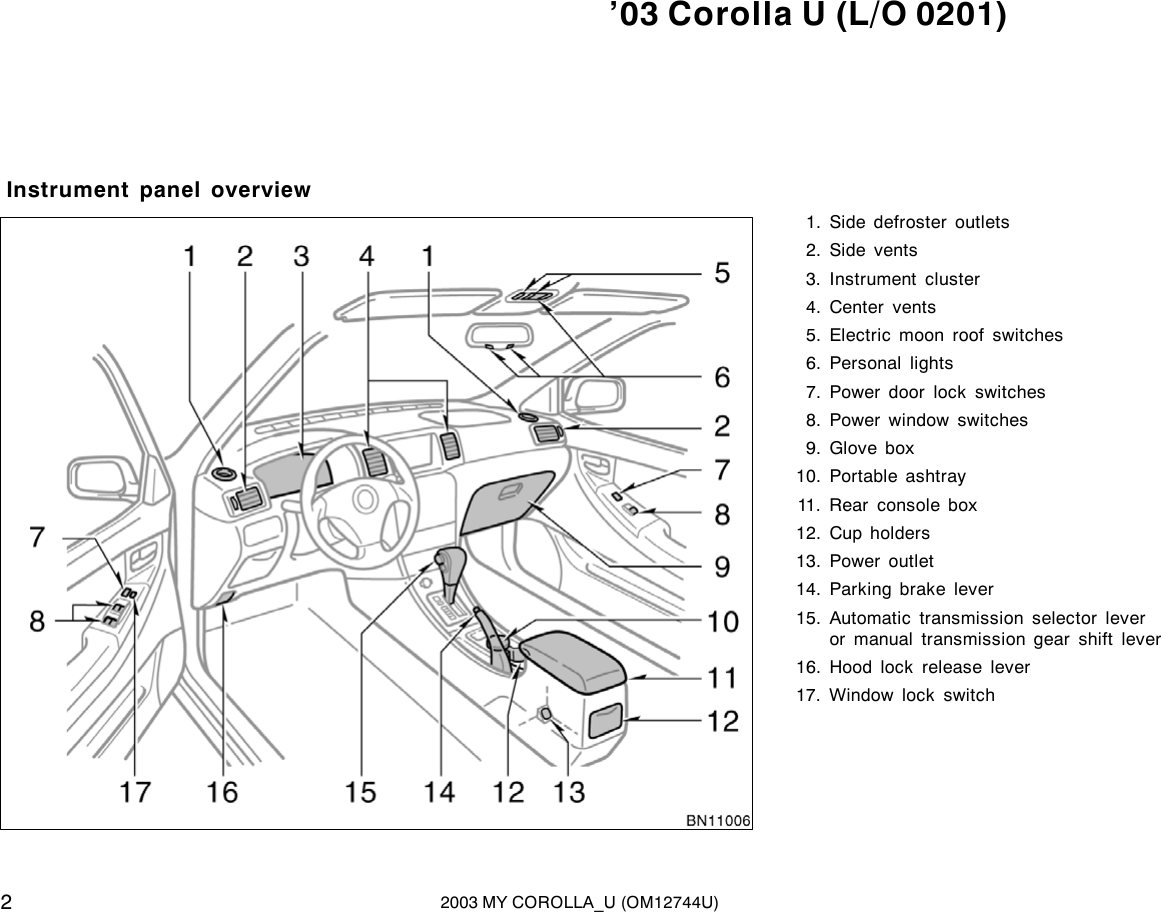 Page 2 of 8 - Toyota Toyota-2003-Toyota-Corolla-Owners-Manual- 1-1  Toyota-2003-toyota-corolla-owners-manual