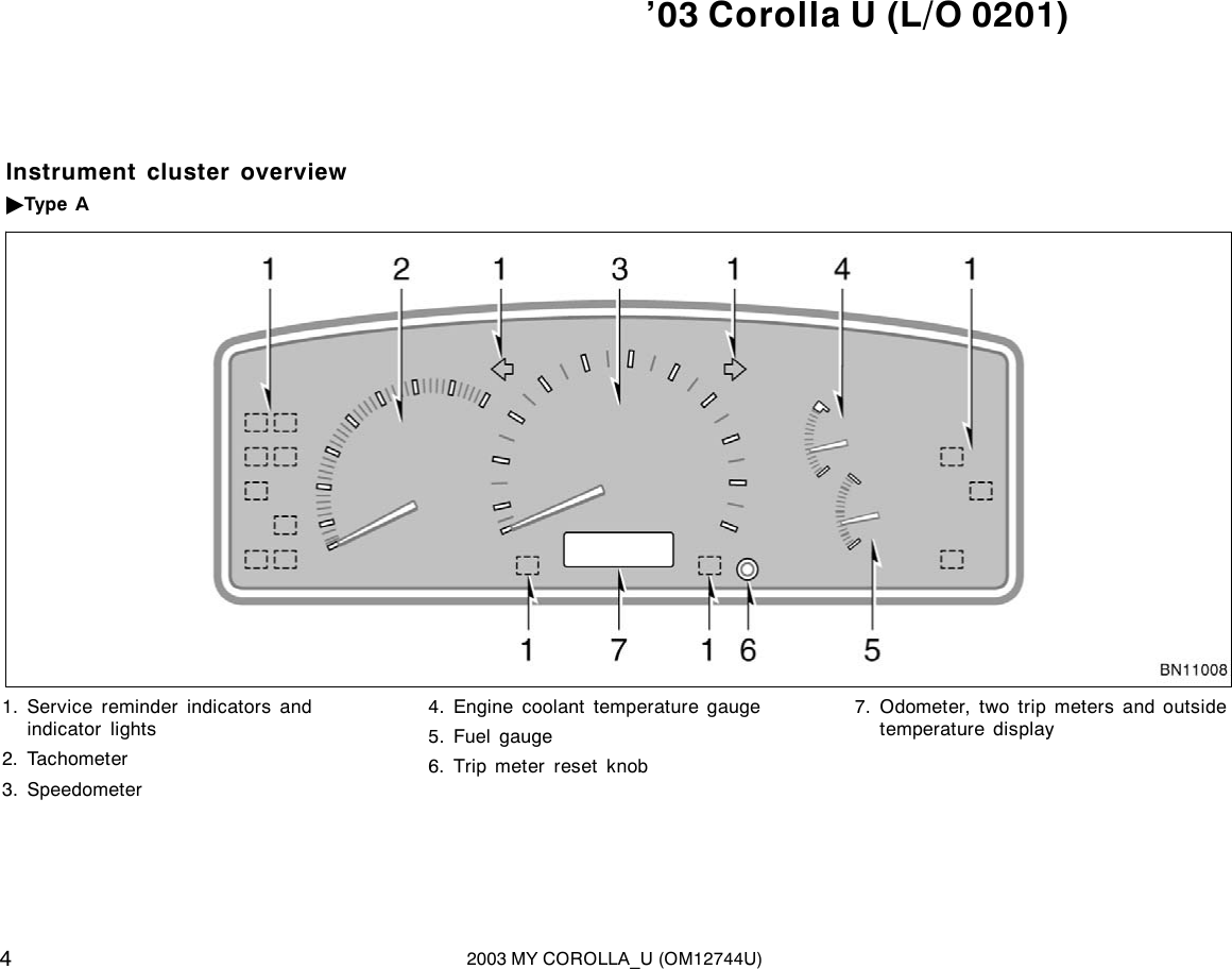 Page 4 of 8 - Toyota Toyota-2003-Toyota-Corolla-Owners-Manual- 1-1  Toyota-2003-toyota-corolla-owners-manual