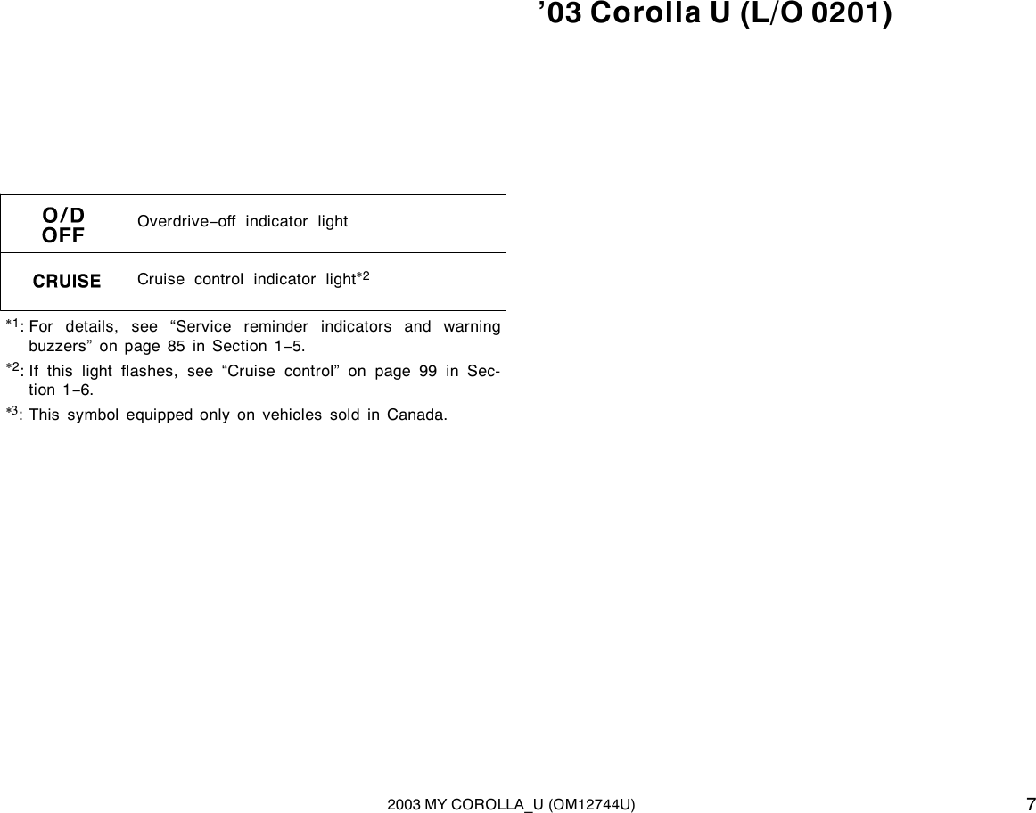 Page 7 of 8 - Toyota Toyota-2003-Toyota-Corolla-Owners-Manual- 1-1  Toyota-2003-toyota-corolla-owners-manual