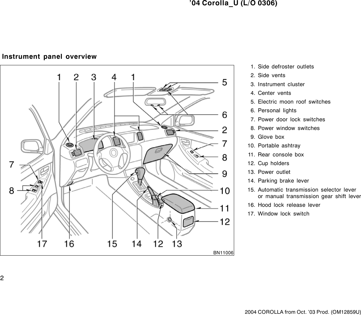 Page 2 of 8 - Toyota Toyota-2004-Toyota-Corolla-Owners-Manual- 1-1  Toyota-2004-toyota-corolla-owners-manual