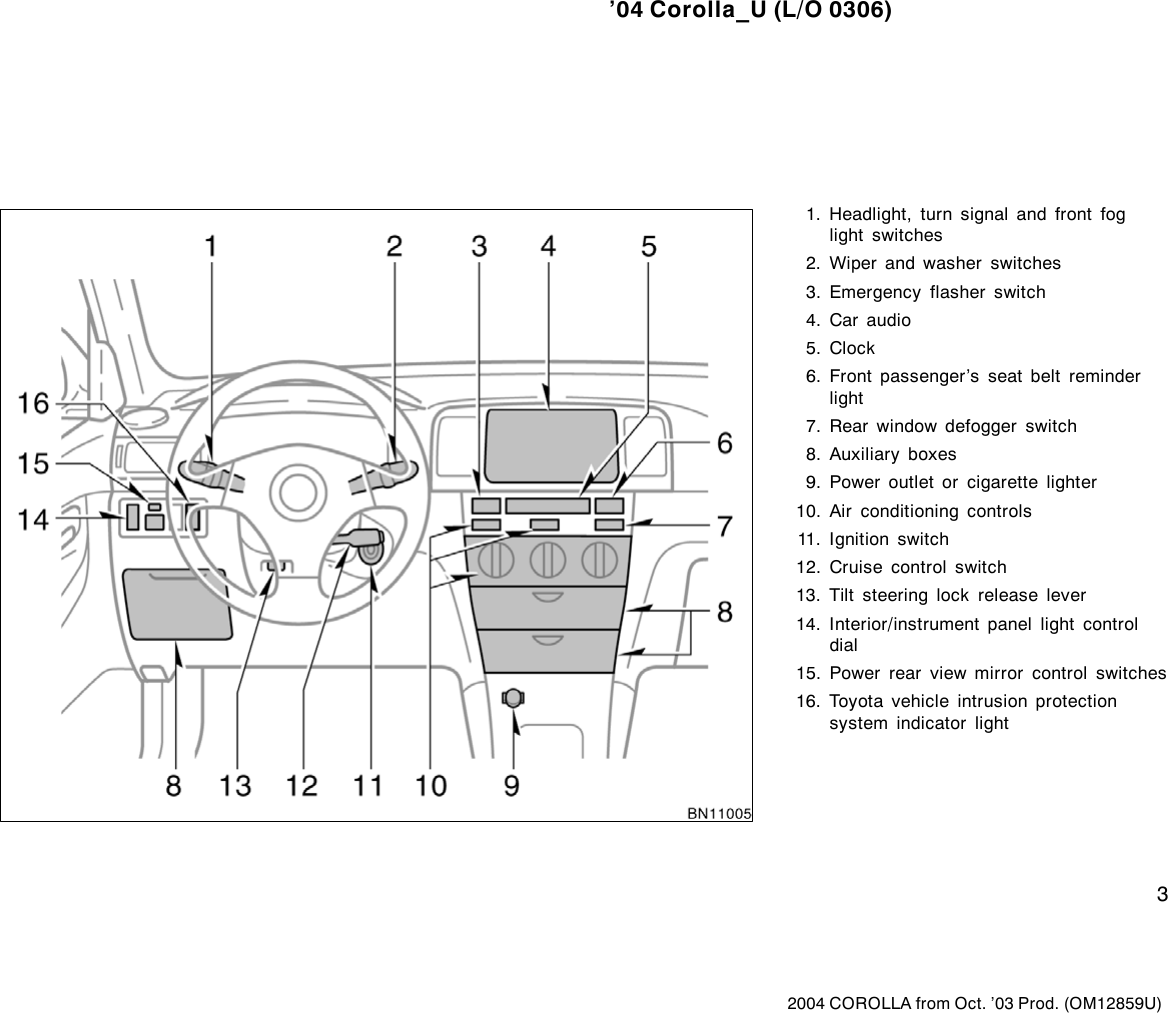 Page 3 of 8 - Toyota Toyota-2004-Toyota-Corolla-Owners-Manual- 1-1  Toyota-2004-toyota-corolla-owners-manual