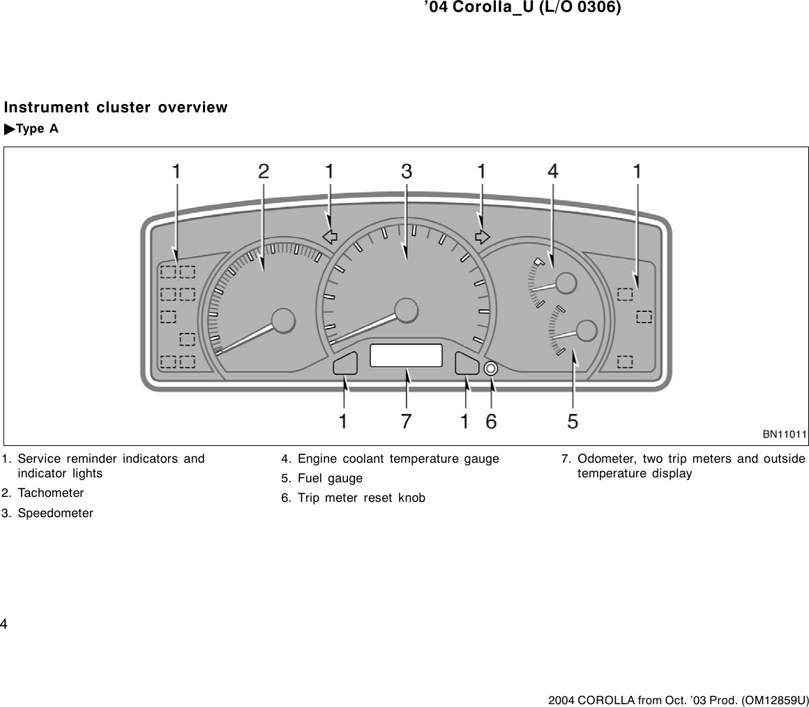 Page 4 of 8 - Toyota Toyota-2004-Toyota-Corolla-Owners-Manual- 1-1  Toyota-2004-toyota-corolla-owners-manual
