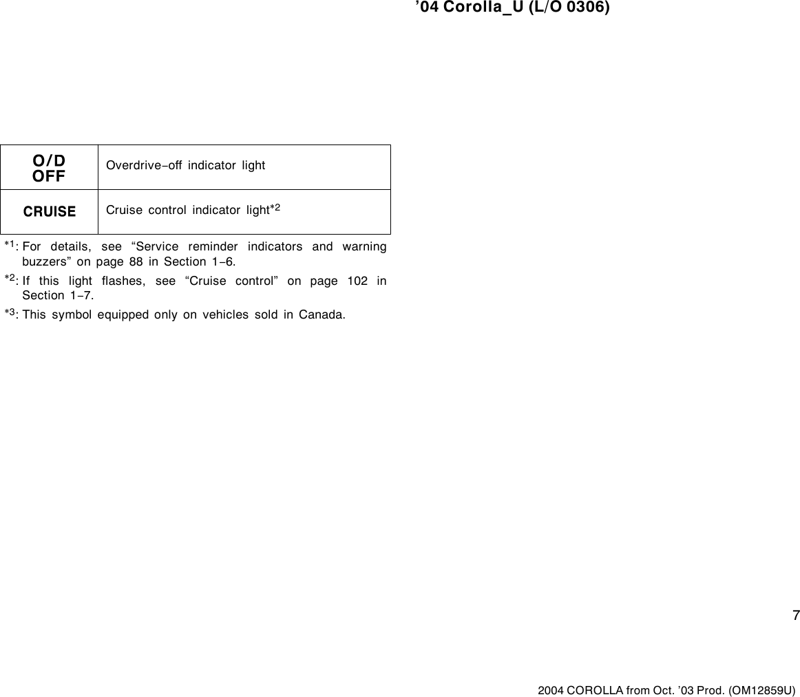 Page 7 of 8 - Toyota Toyota-2004-Toyota-Corolla-Owners-Manual- 1-1  Toyota-2004-toyota-corolla-owners-manual